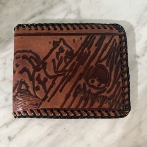 Vintage Wallet Leather Squirrel Acorns Manmade